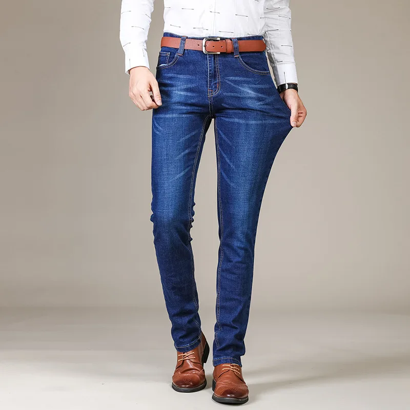 Pantalones vaqueros de negocios para hombre, Jeans elásticos, informales, clásicos, azules y negros, ropa de marca