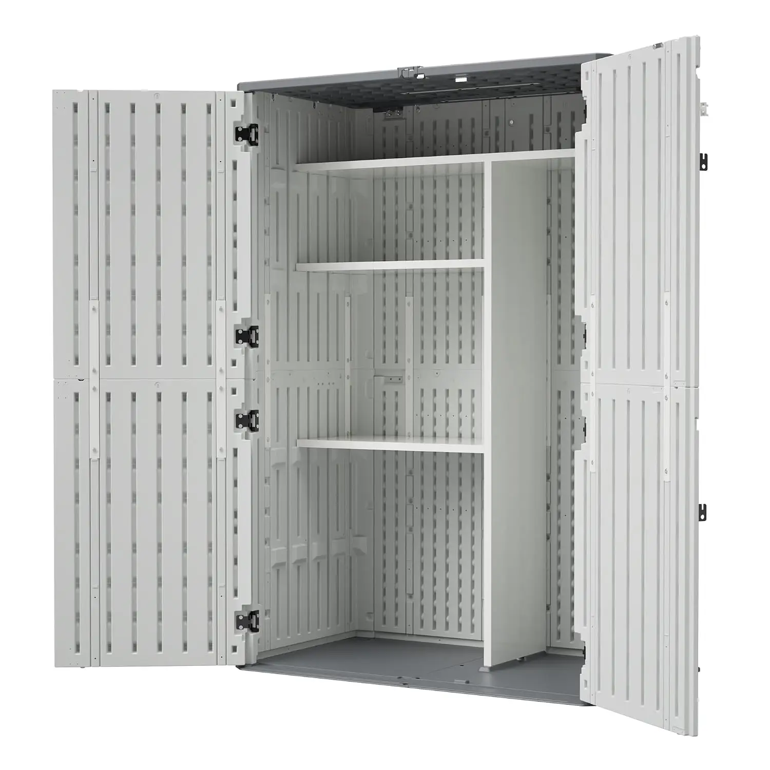 Waterproof Resin Shed with Floor, 62 cu.ft. Outdoor Plastic Cabinet, Two-Tier Organizer for Backyard Patio, Customized