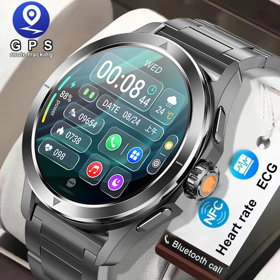 2024 New Smart Watch Men Bluetooth Call For Huawei 1.53 AMOLED HD Screen Heart Rate Compass NFC Waterproof GPS Sports SmartWatch