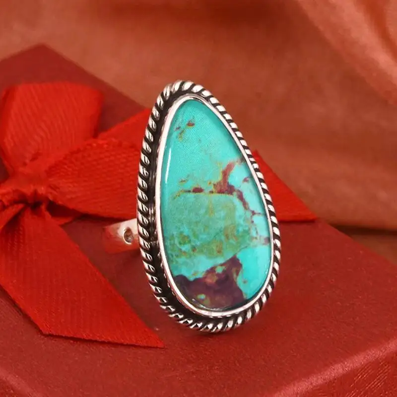 Huitan Damen-Vintage-Ringe, Anti-Silber-Farbe, birnenförmig, frisches Design, Finger-Accessoires für Party, Alltag, zurückhaltender, eleganter Schmuck