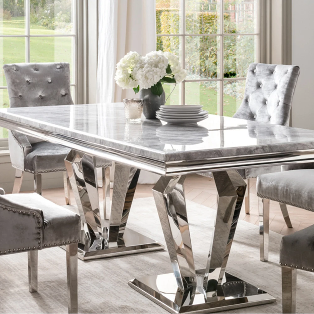 Home Furniture Classical Dining Tables Chair Sets Polished Surface Foreign Trade Grey Marble Dining Tables for House