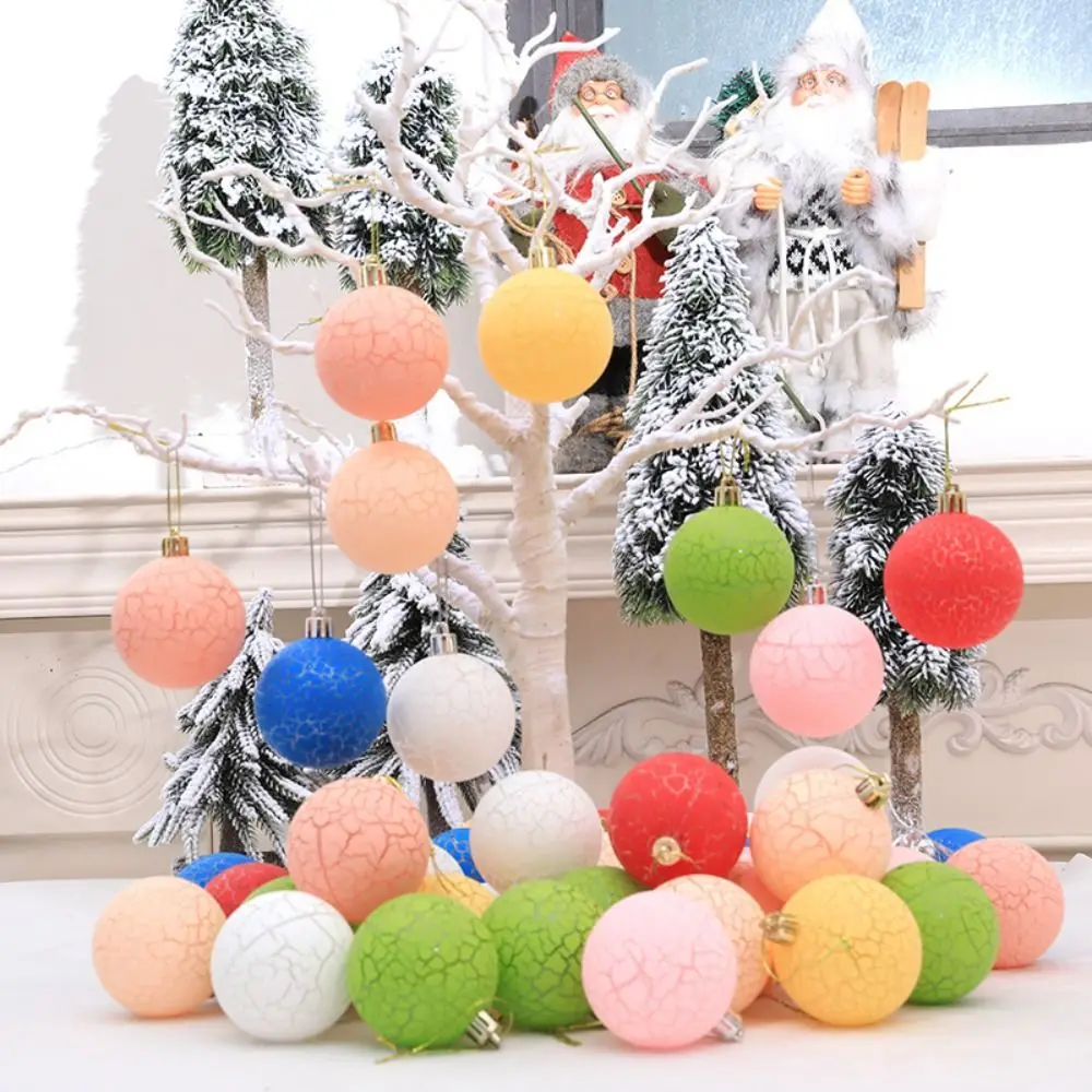 6PCS/Box Crack Ball Christmas Tree Ornament DIY Crafts Painted Plastic Christmas Gifts Boxes Pendant Hanging Ornament Pendant