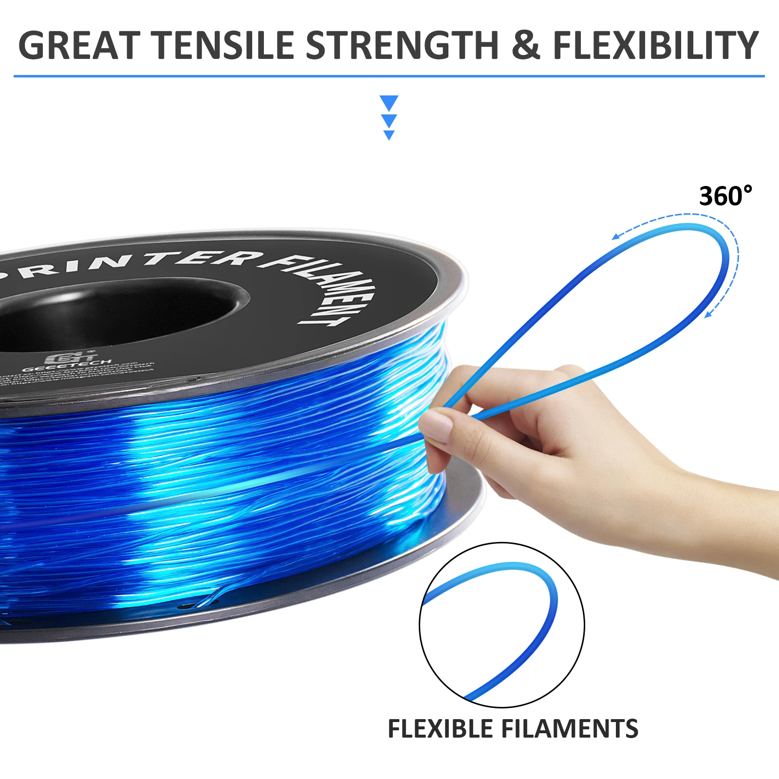 GEEETECH 10Kg TPU 3D Printer Filament material 1kg 2.2LBS/Spool 1.75mm Plastic Vacuum Packaging Non-Toxic Shore Hardness 95A