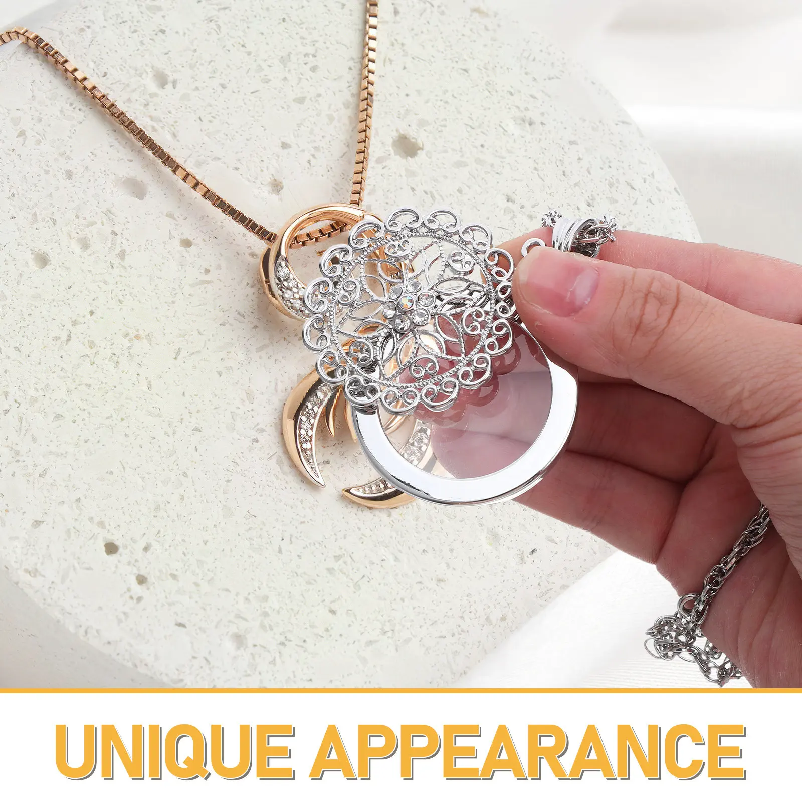 Necklace Magnifier 3X Magnification Lens Pendant for Reading Books Jewelry Coins Crafting Portable Sweater Necklace Chain Loupe