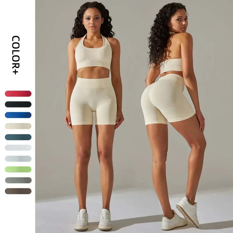 Suit for Fitness Backless Women's Gym Set Yoga Sports Bra Crop Top Shorts Sets Gym Workout Clothes Sportswear 2 Piece Set Outfit