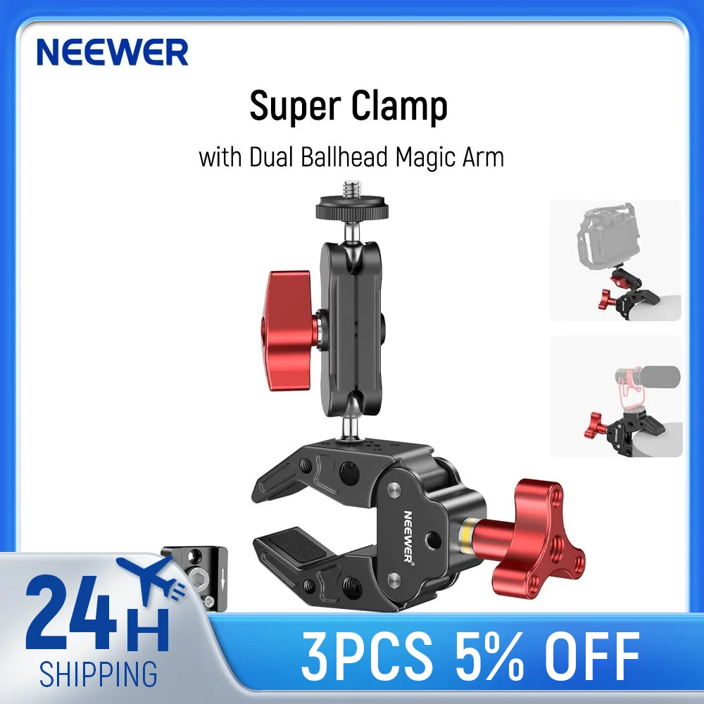 NEEWER Super Clamp with Dual Ballhead Magic Arm, Cold Shoe, 1/4