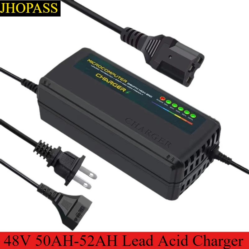 6 LED Smart 48V 50AH 52AH Display Lead Acid GEL AGM Battery Charger for Motorcycle E-bike Scooter AC110V-220V EU AU US UK Plug