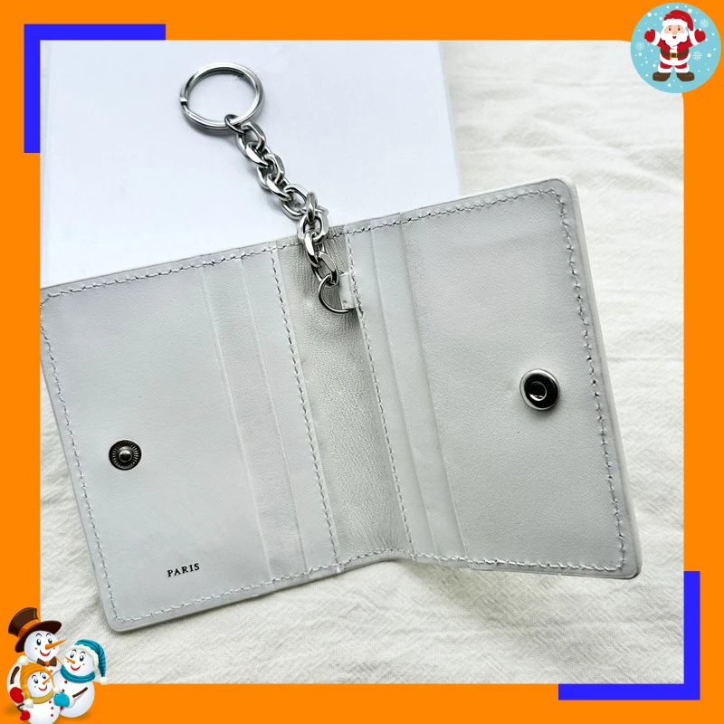 Classic First-layer White Cowhide Key Bag, Four-corner Stitching, Genuine Leather, Portable Waist Buckle, Card Bag, Key Hanging