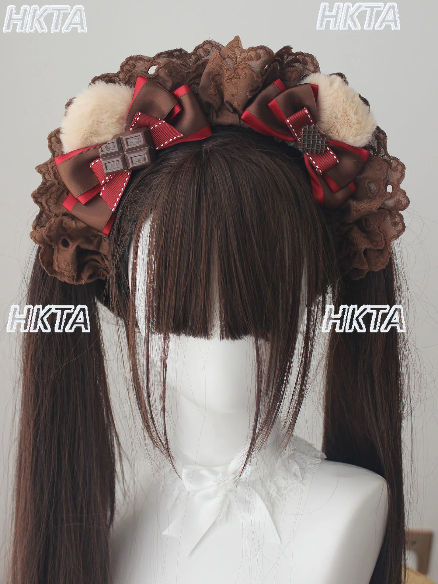 

Japanese Lolita Cute Cartoon Headband KC Headpieces Autumn Winter Sweet Lace Plush Stitching Bow Clips Hair Accessories Women