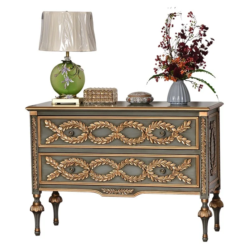CX retro solid wood entrance, rural style old foyer side cabinet