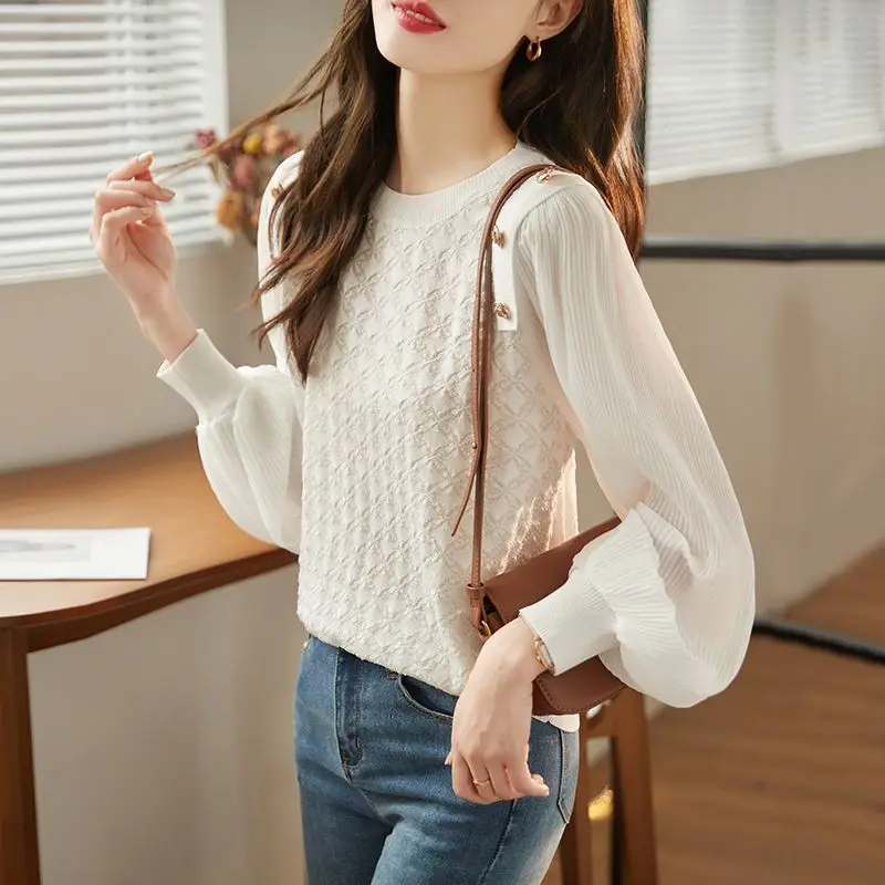 Koreanische Einfache Casual Süße Chic Taste Pullover Strickwaren Frauen 2023 Frühling Herbst Fashion Solid Rundhals Langarm Blusen