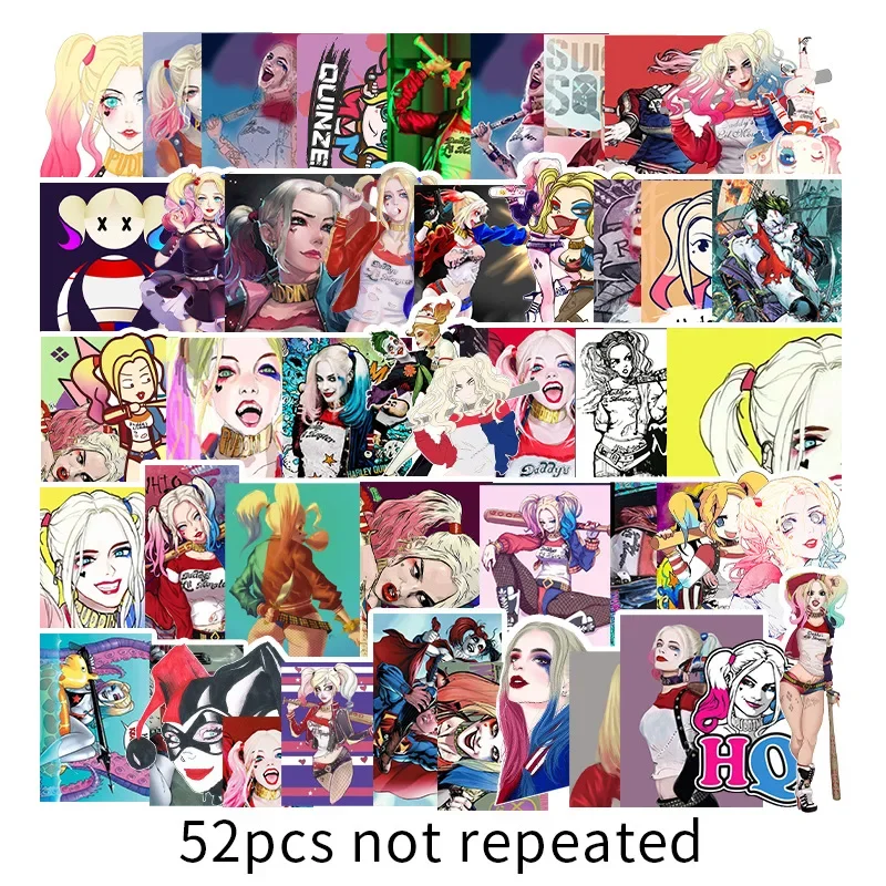 52 Pcs DC Anime Figure Harley Quinn Suitcase Skateboard Refrigerator Laptop Books PVC Stickers Children\'s Toys Birthday Gifts