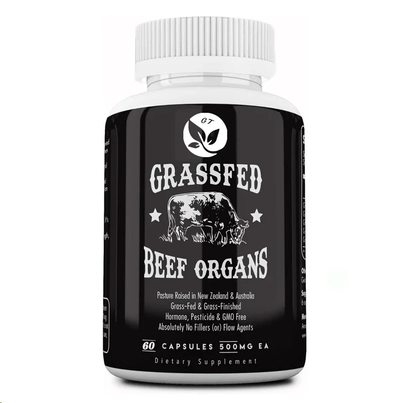 Grass Fed Beef Organ Supplement, Containing Liver, Heart, Kidney, Pancreas, Crispy, Freeze-dried Beef, Non Gmo, 60 Capsules