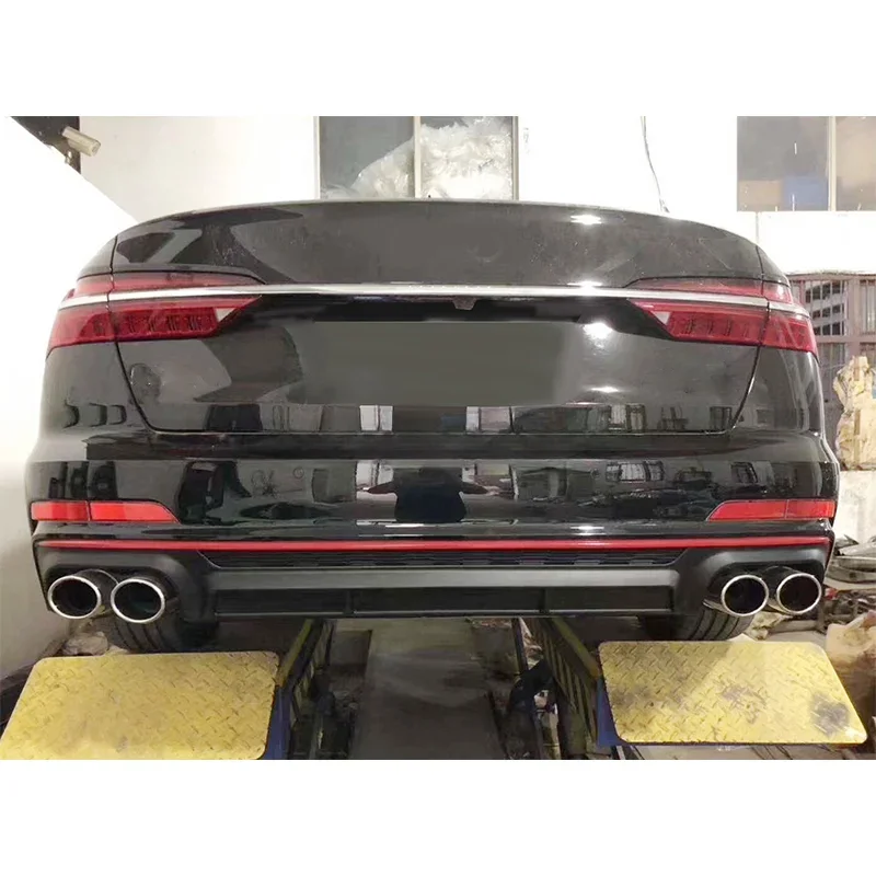 Auto rear bumper diffuser with GROSS BLACK WITH RED STRIP s-line tailpipe S6 diffuser refit for Audi A6 2019 2020 2021 2022