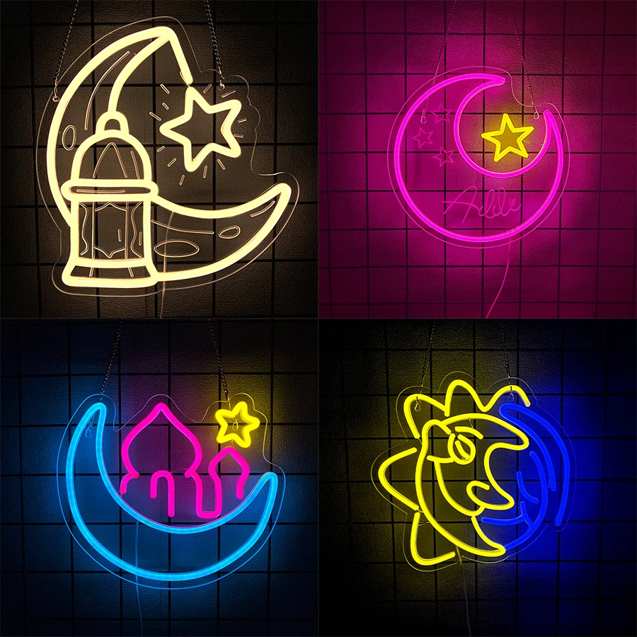 Moon And Stars Led Neon Sign, Used For Wall Decor, Bedroom Home Birthday Party Game Room Sign, Christmas Gift For Boys And Girls