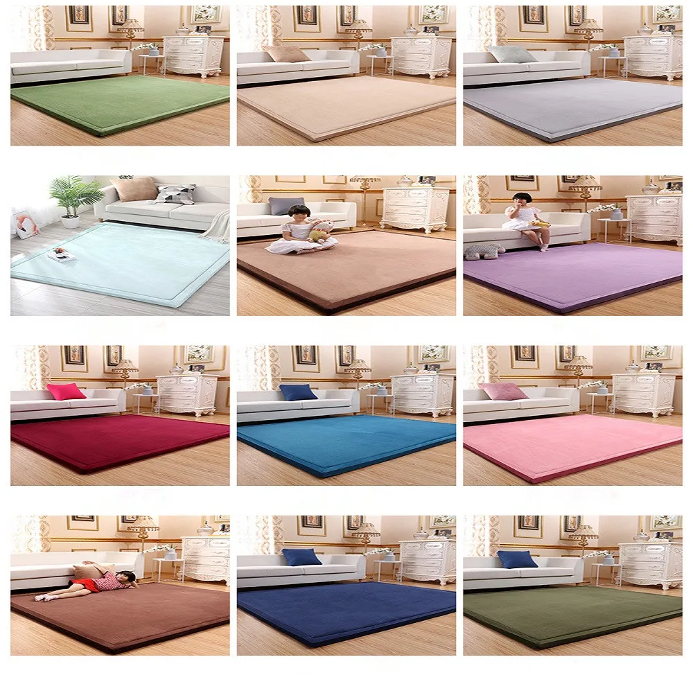 3CM Thicken Coral Fleece Velvet Carpets for Living Room Bedroom Area Rugs for Child Simple Japanese Play Crawl Tatami Floor Mat