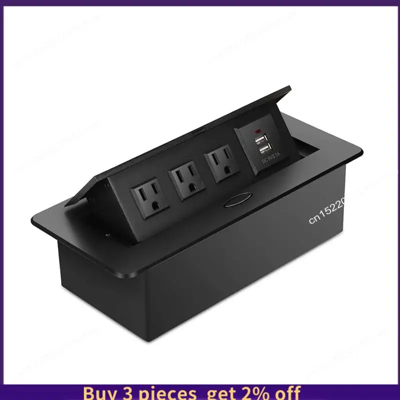 

COME Embedded Power Strip Desktop Slow--Up Aluminum Alloy Socket 3-Seat 2-Port US Standard Socket For Indoor Use