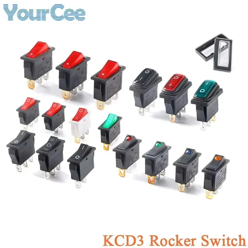 5Pcs KCD5 Rocker Switch 21x24mm 21*24mm 4Pin 6Pin 6A/15A 250VAC/125VAC 2/3 Position ON-OFF ON-OFF-ON Power Switch KCD3 2/3P