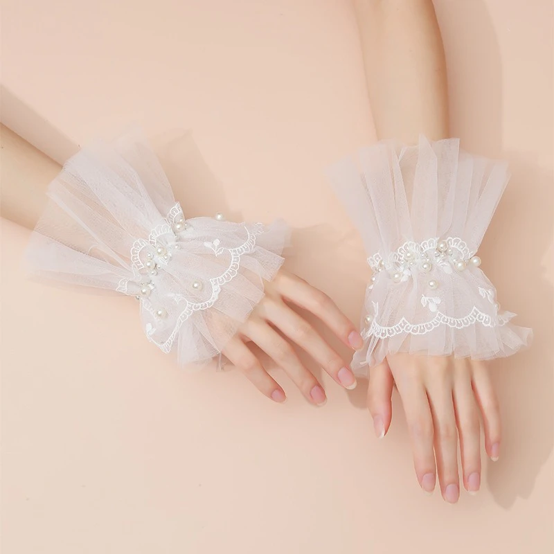 Solid Color Pearl Flare Sleeves Bridal Decorative Detachable Wrist Wedding False Cuffs Clothing Supplies