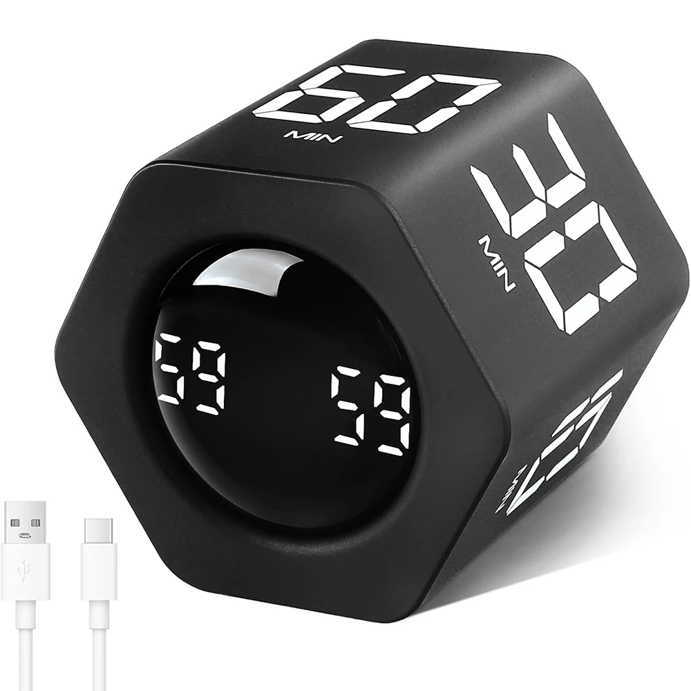 ساعة Ticktime Hexagon Flip - مؤقت إنتاجية نهائي للعمل والدراسة وADHD! إيقاف/إيقاع، صوت كتم الصوت/قابل للتعديل، 1 - 60 دقيقة