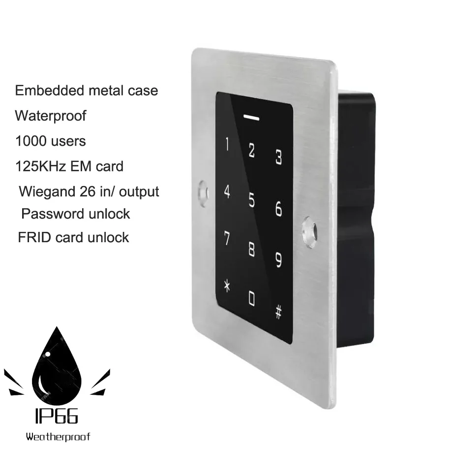 Metal Waterproof Access Control Keypad RFID Card 125Khz Embedded RFID touch Keyboard controller Outdoor Smart Lock Opener