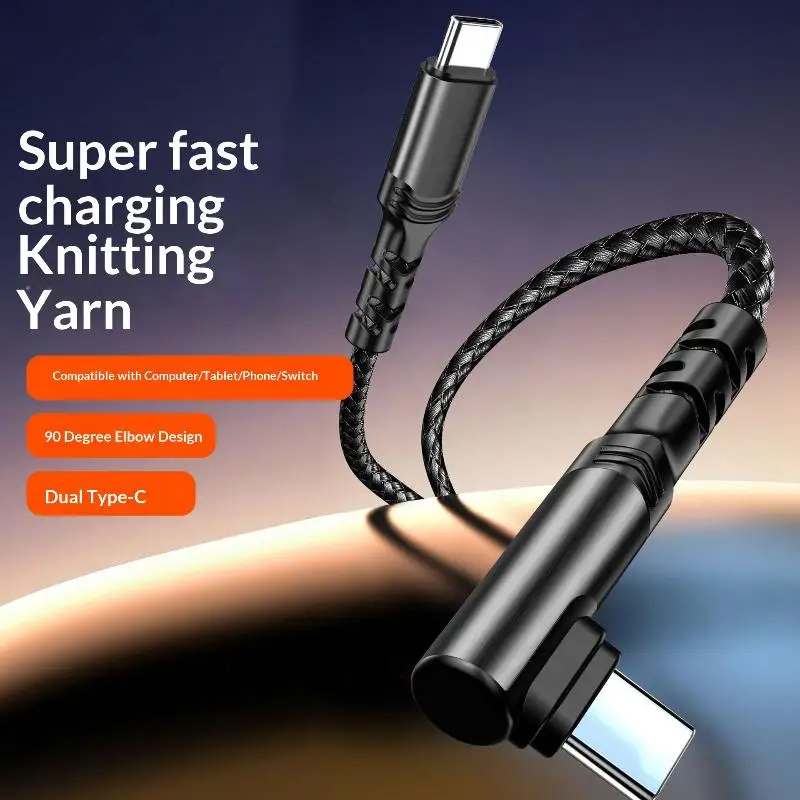 100W Fast Charging Right Angle Type-C Cable High Speed Data Sync Cord for Gaming Laptop Tablet Mobile Phone