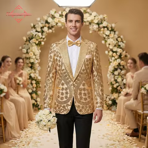 Men's Luxury Sequin Suit Single Button Jacket 2025 Red Gold Silver Fashion Wedding Party Blazer for Singer Trendy Coats