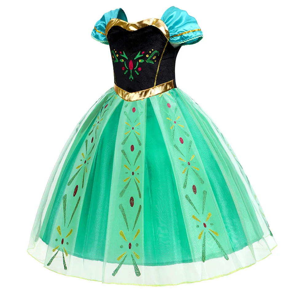 Disfraz de Anna para niños, vestido de princesa, regalo de cumpleaños, carnaval, ropa de fiesta, Cosplay, copo de nieve, verde, 2-10 años