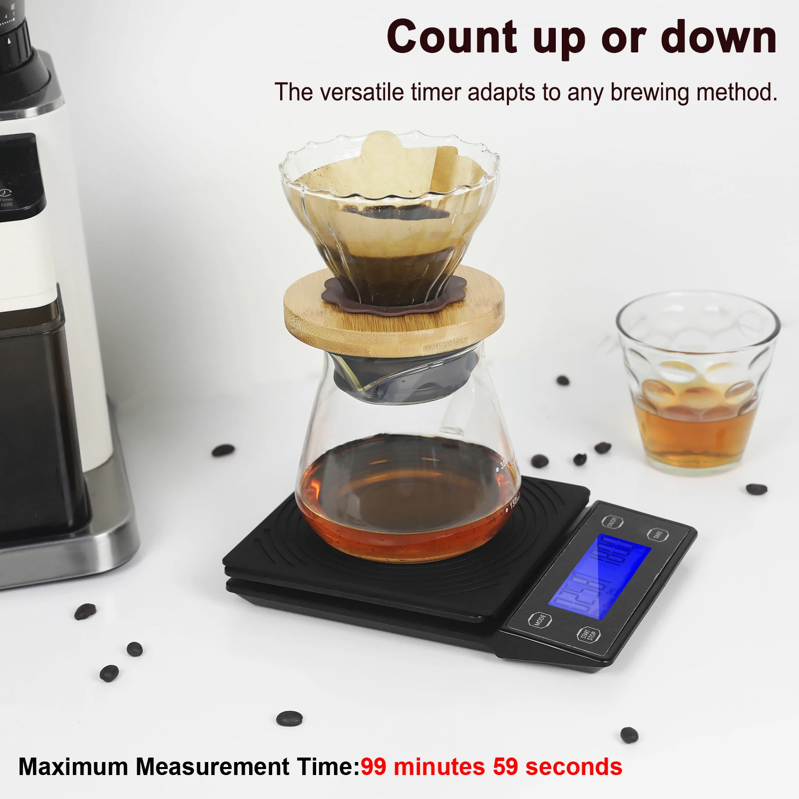 Báscula de café Toolour con temporizador, báscula de cocina de alta precisión de 0,1g con tecla táctil y cubierta de silicona para Espresso/Pour-Over