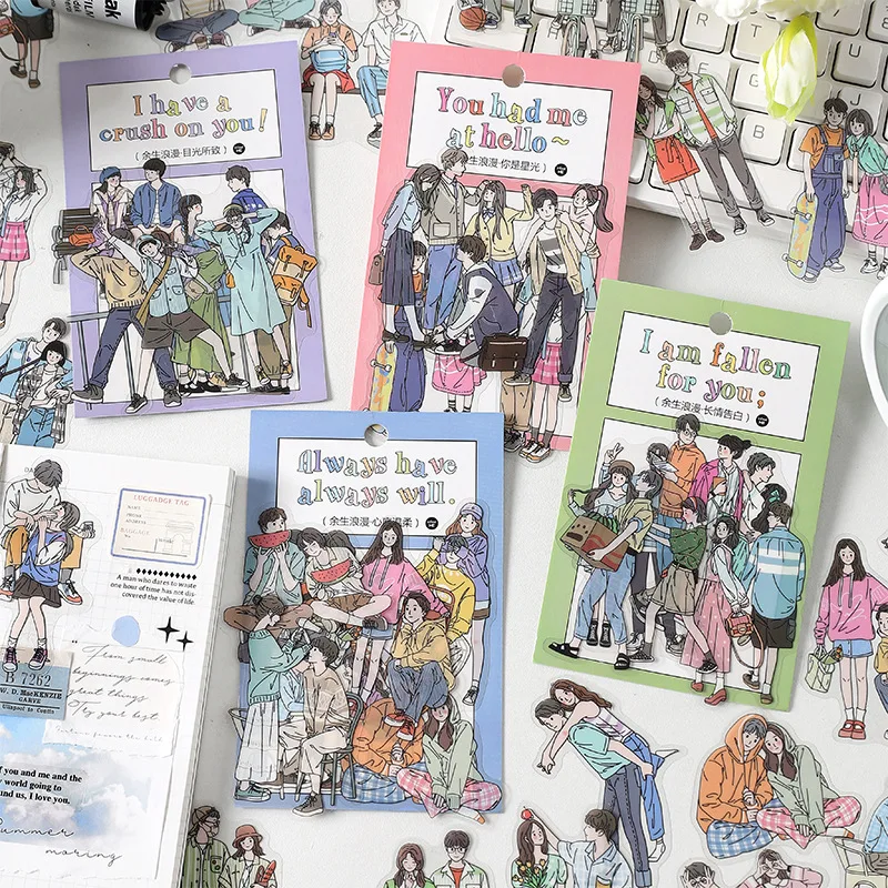 PET 만화 소녀 스티커 팩 장식 스틱 라벨, 창의력 접착 DIY 스크랩북 재료, 정크 저널 용품, 20 개