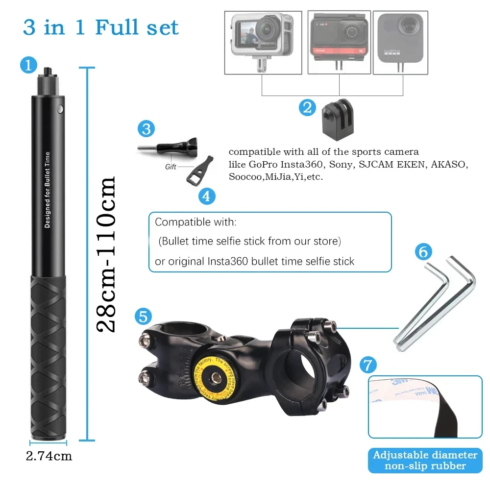 오토바이 브래킷 인스타 360 X4 X3 거치대 핸들바 마운트 브래킷, 고프로 12 11 용 보이지 않는 셀카봉, 카메라 액세서리