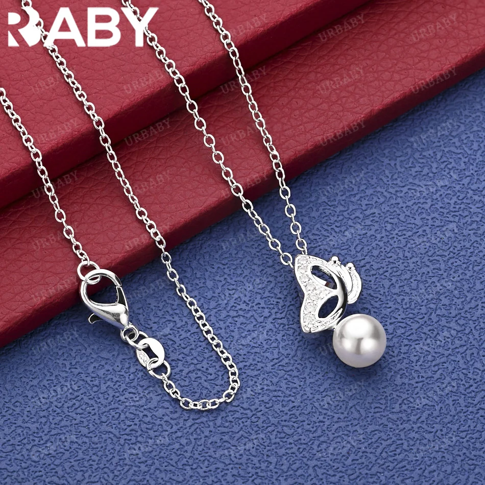 

URBABY 40-75cm 925 Sterling Silver Zircon Butterfly Pendant Necklace Creativity Gifts Street All-match Party