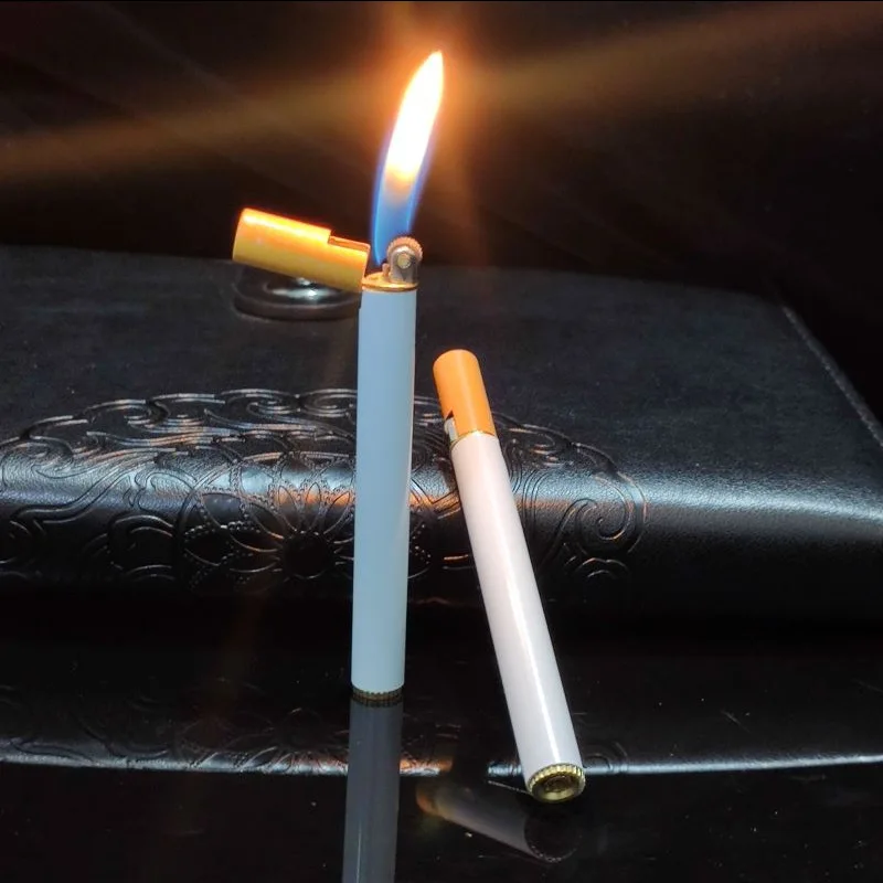 cigarette shaped lighter Mini Grinder LighterClassic Open Flame Cigarette Shape Smoking Lighter  Recyclable Inflatable Lighter Fun Gadgets Gift Collection