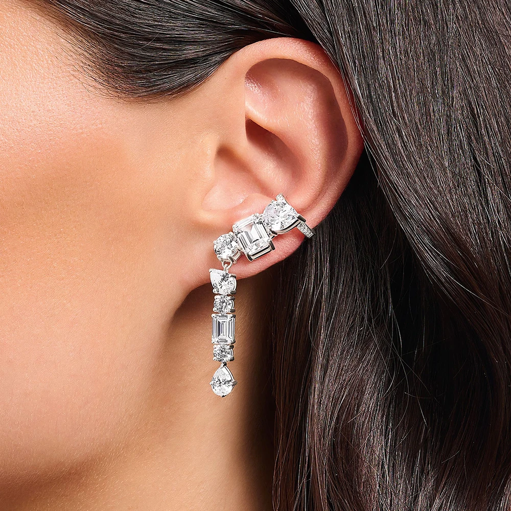 Glamouröser Einzelohr-Ohrstecker, Kletterer, Wassertropfen, europäischer Stil, feiner Schmuck für Frauen, romantisches Geschenk aus 925er Sterlingsilber – Detail 3