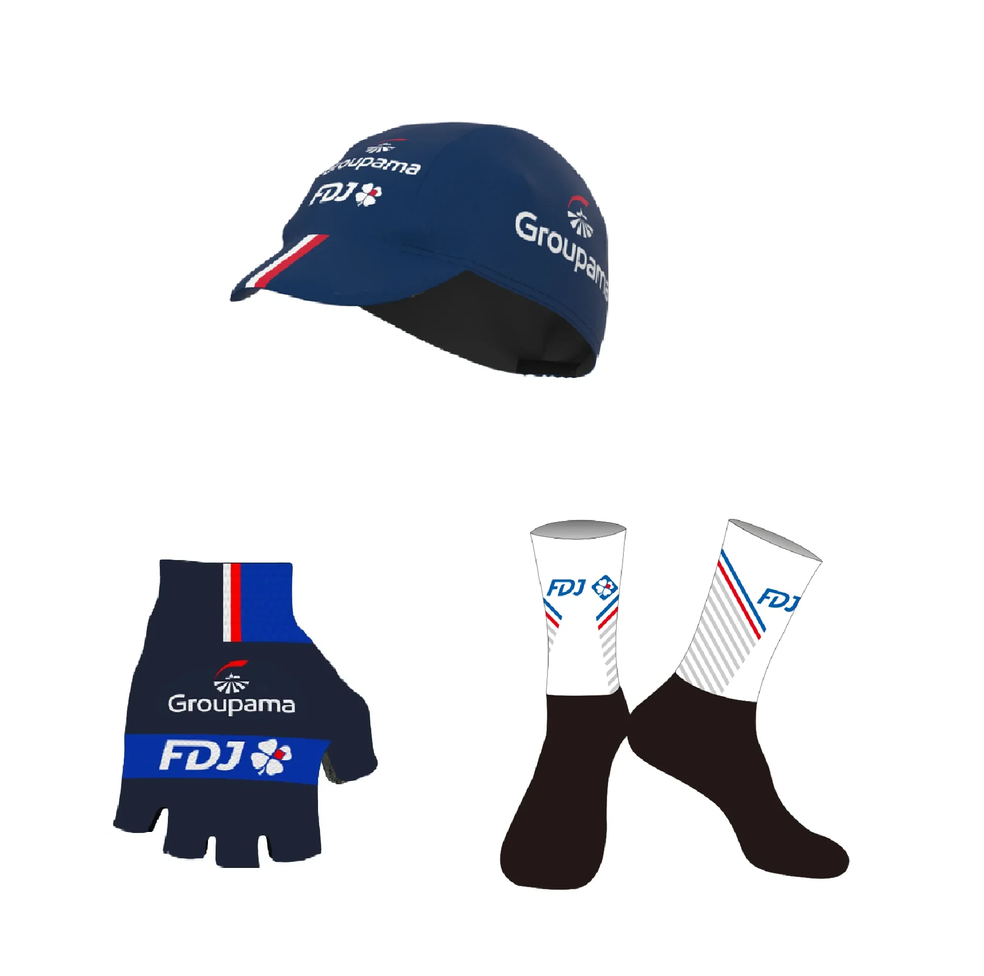 

2024 Groupama Fdj TEAM BLUE One Pair Half Finger Cycling Gloves + ONE PAIR CYCLING SOCKS+Polyester Caps