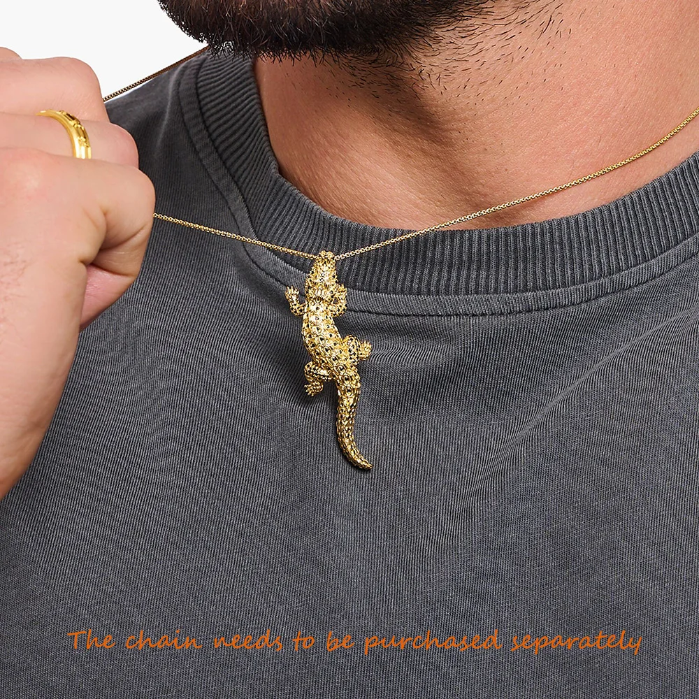 Crocodile Golden Pendant Brand New Fine Jewelry Accessories 925 Sterling Silver Trendy Gift For Woman Men