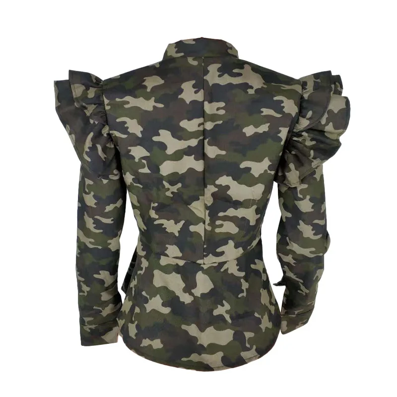 Plus Size Camouflage Jacket Women Clothes Spring Peplum Bomber Jacket Autumn Steetwear Long Sleeve Casual Camo Coats