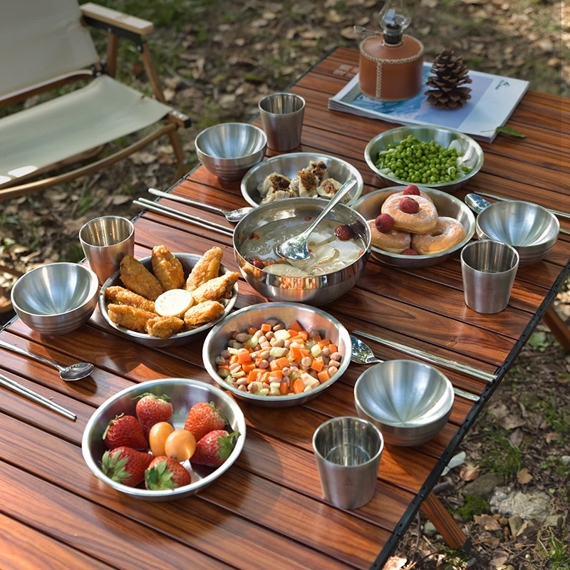

Lvteng Outdoor Tableware Portable Set Camping Style Supplies Equipment Picnic Bowls, Plates, Cups, Chopsticks and Spoons Chinese Soup Bowl 304 Stainless Steel