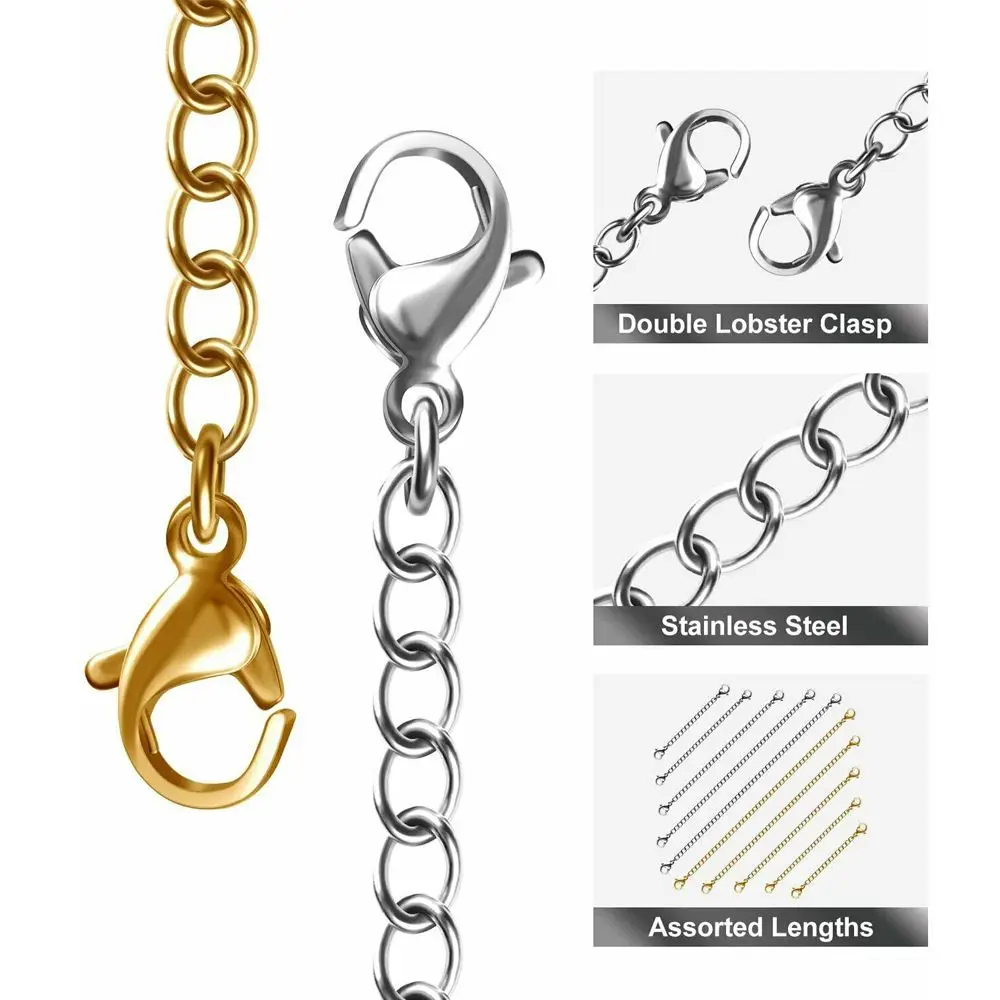 Extender Chain Gold Silver Black 3'' Jewelry Accessories Extender /Safety Chain Extender Necklace Bracelet Lobster lock DIY