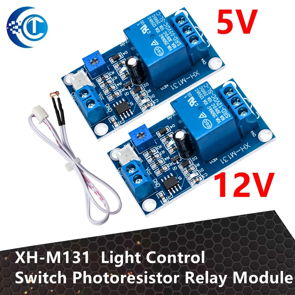 XH-M131 Light Control Switch Module!DC 5V/12V Compatible, Photoresistor Relay with 10A Capacity for Automatic Brightness Control