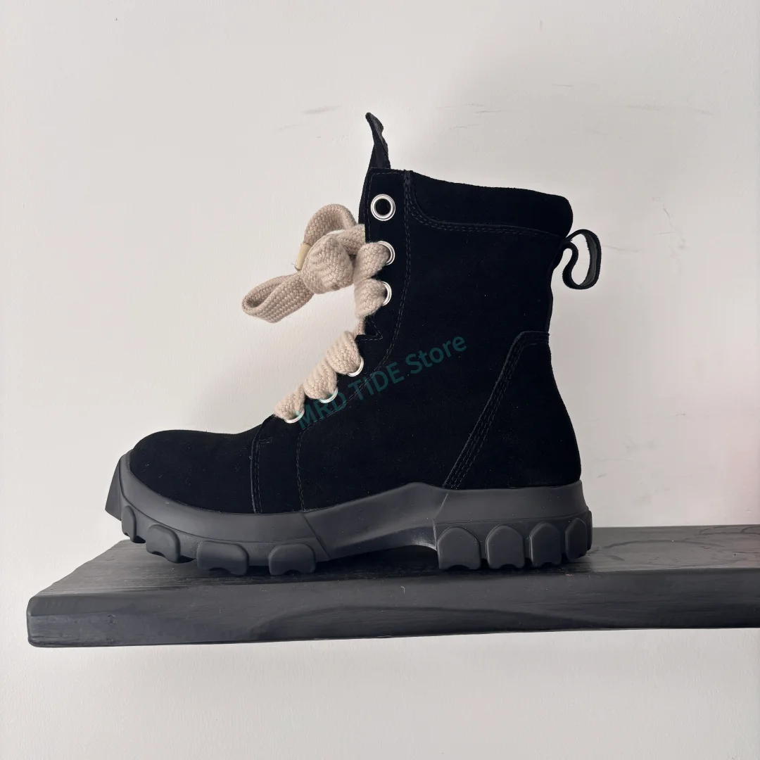 Brand Men Boots Suede Genuine Leather Jumbo Shoelaces High Top Ankle Casual Shoes For Man Vintage Luxury Gothic Sneakers Owens