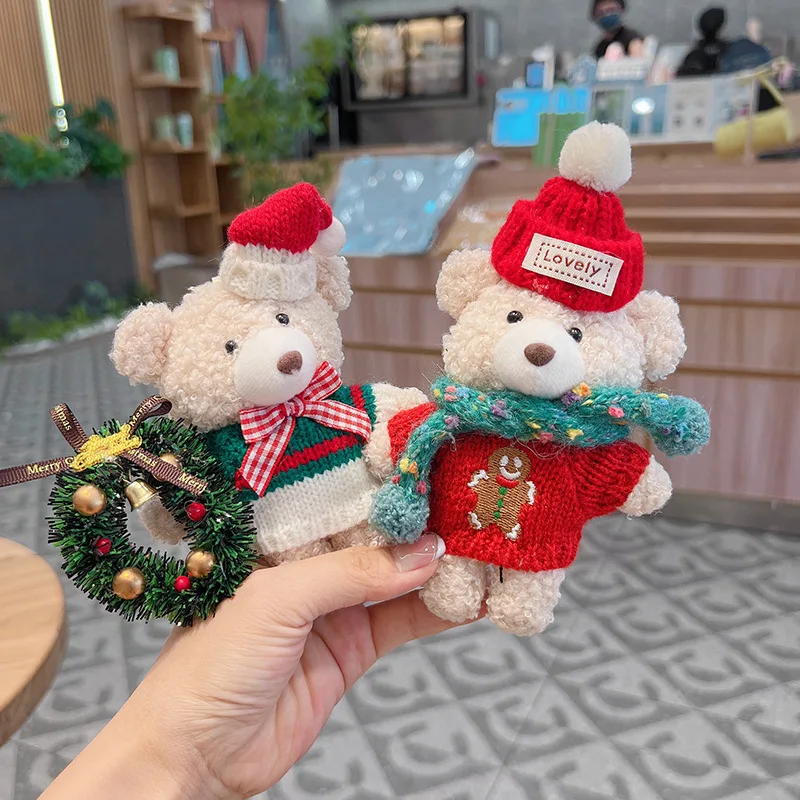 

Christmas Bear Plush Keychain Dolls Cute Animal Teddy Bear Stuffed Toys Kawaii Bag Pendant Keychain Christmas Tree Pendant Girl