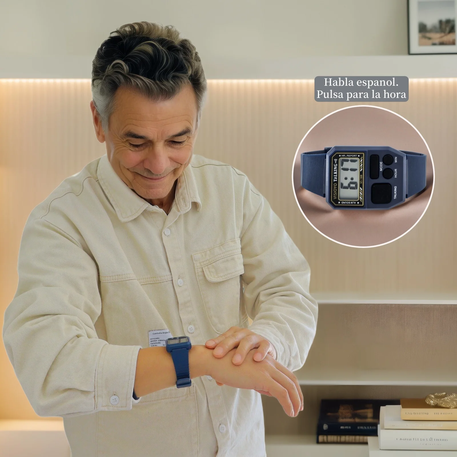 ساعة نقاش اسباني للمكفوفين وضعاف البصر، مع توقيت/إنذار مدمن، لكبار السن ومستخدمين منخفض الرؤية