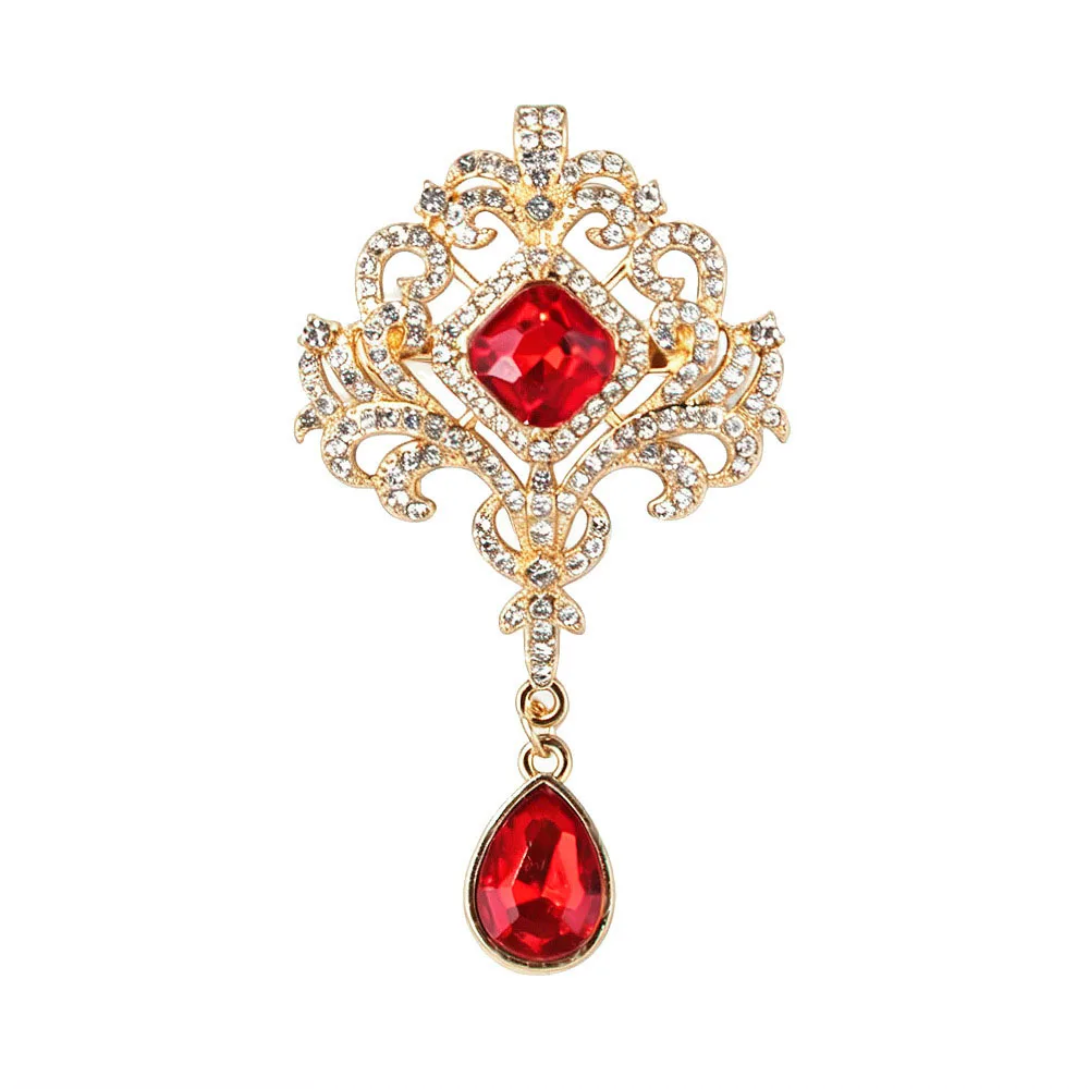 Vintage Baroque Rhinestone Brooch Water Drop Crystal Pendant Lapel Pin