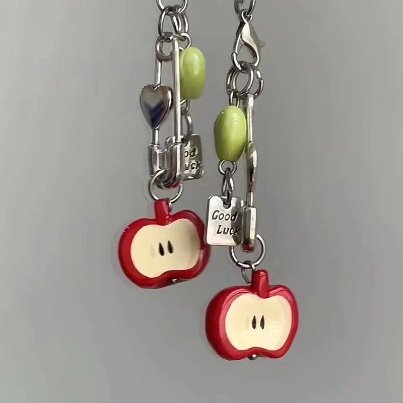 1 pz accessori fai da te moda frutta catena del telefono portachiavi dolce mela rossa portachiavi cuore gioielli zaino ciondolo