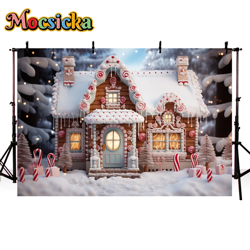 Christmas Candy House Background Photography Winter Snow Xmas Birthday Backdrop Decor Children Kids Cake Girls Tree Photo Studio