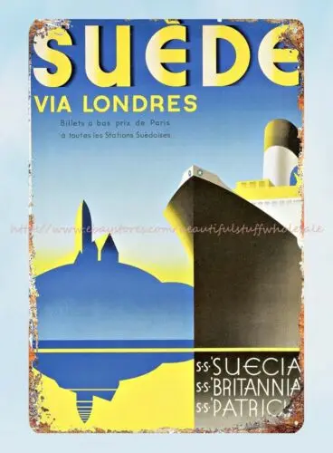 1930 Sweden via London, Swedish Lloyd metal tin sign modern wall art