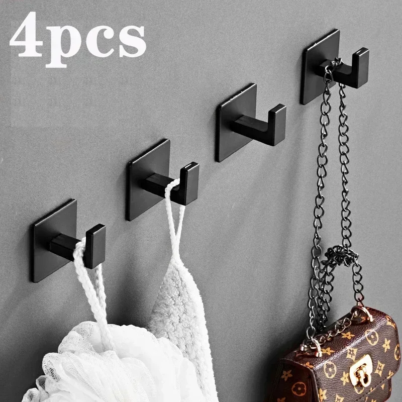 

1/4pcs Black Self-Adhesive Wall Hooks for Hanging Keys Clothes Hanger Door Robe Hook Coat Rack Holder Bathroom Accessories New