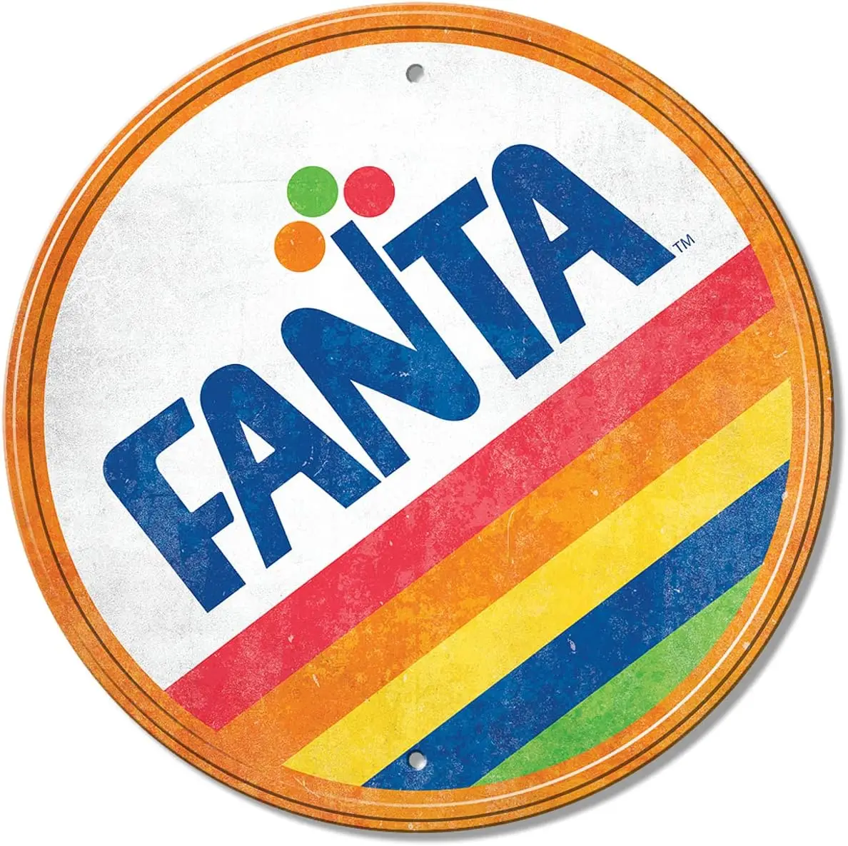 Desperate Enterprises Coke - Fanta Round Aluminum Sign with Embossed Edge - Nostalgic Vintage Metal Wall Decor - Made in USA