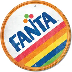 Desperate Enterprises Coke - Fanta Round Aluminum Sign with Embossed Edge - Nostalgic Vintage Metal Wall Decor - Made in USA